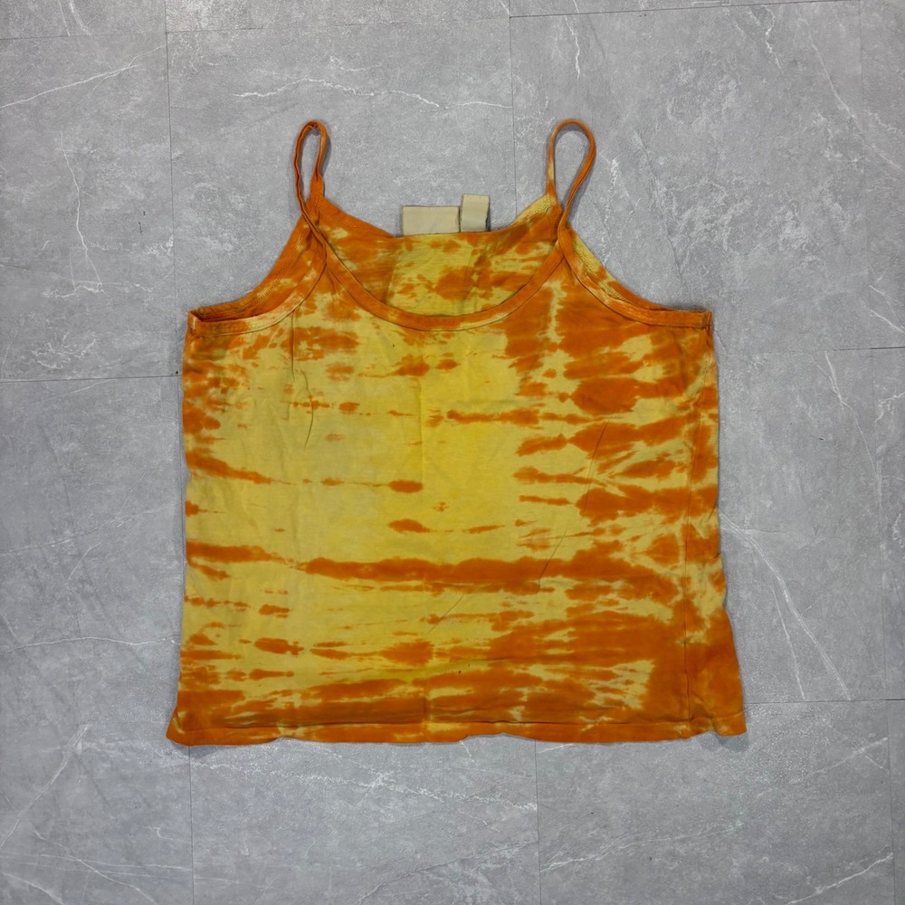 Route 66 Women XL Orange Yellow Tie Dye Tank Top Spaghetti Strap Cotton 4888